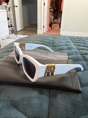 Dior White Sunglasses with Gold Logo Details